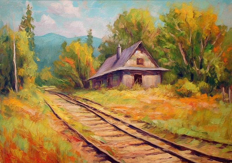 乡村小路和小房屋的手绘背景,插画/手绘图,插画/手绘图库,插画/手绘图下载,插画/手绘
